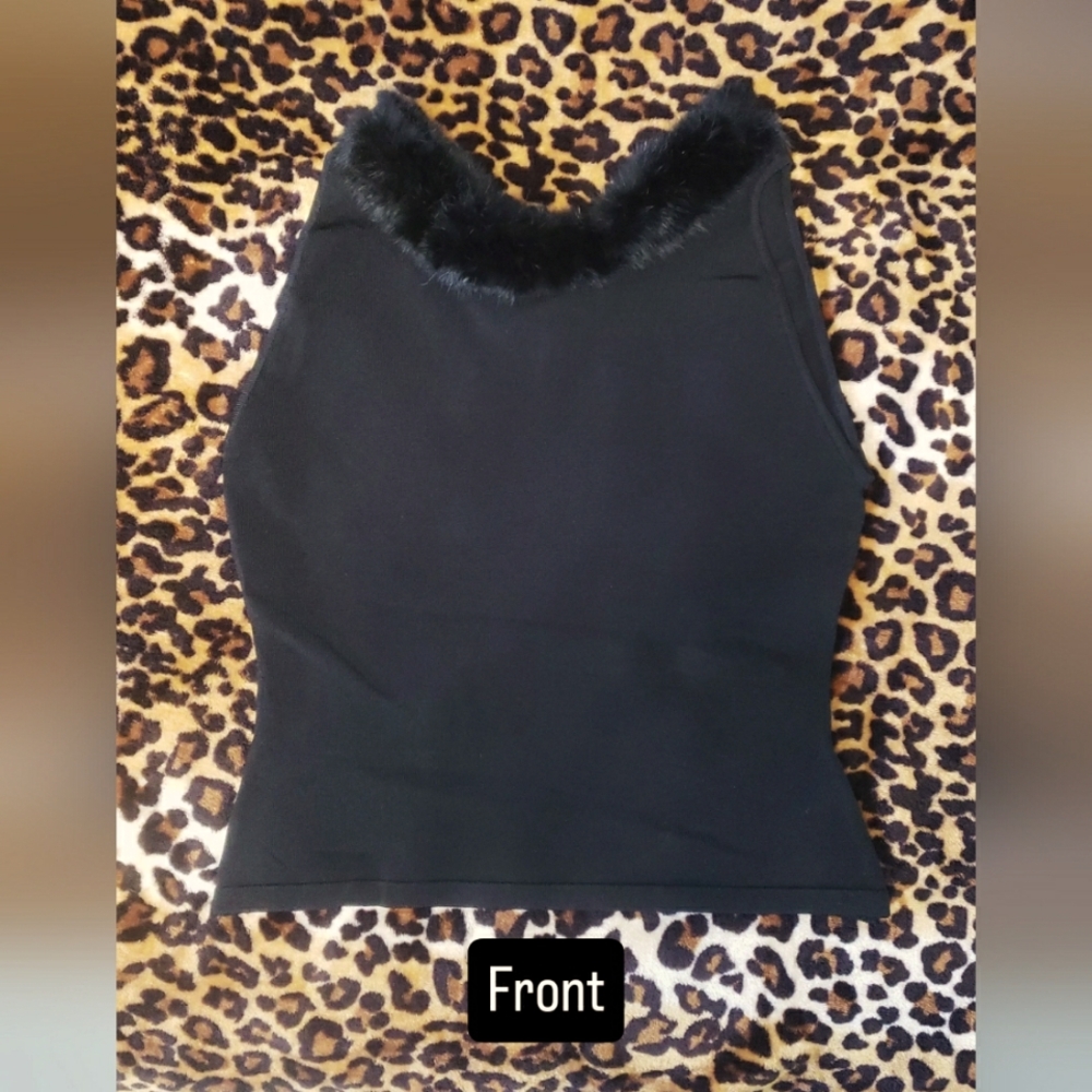 Rampage Black Marabou Fur Top Y2K